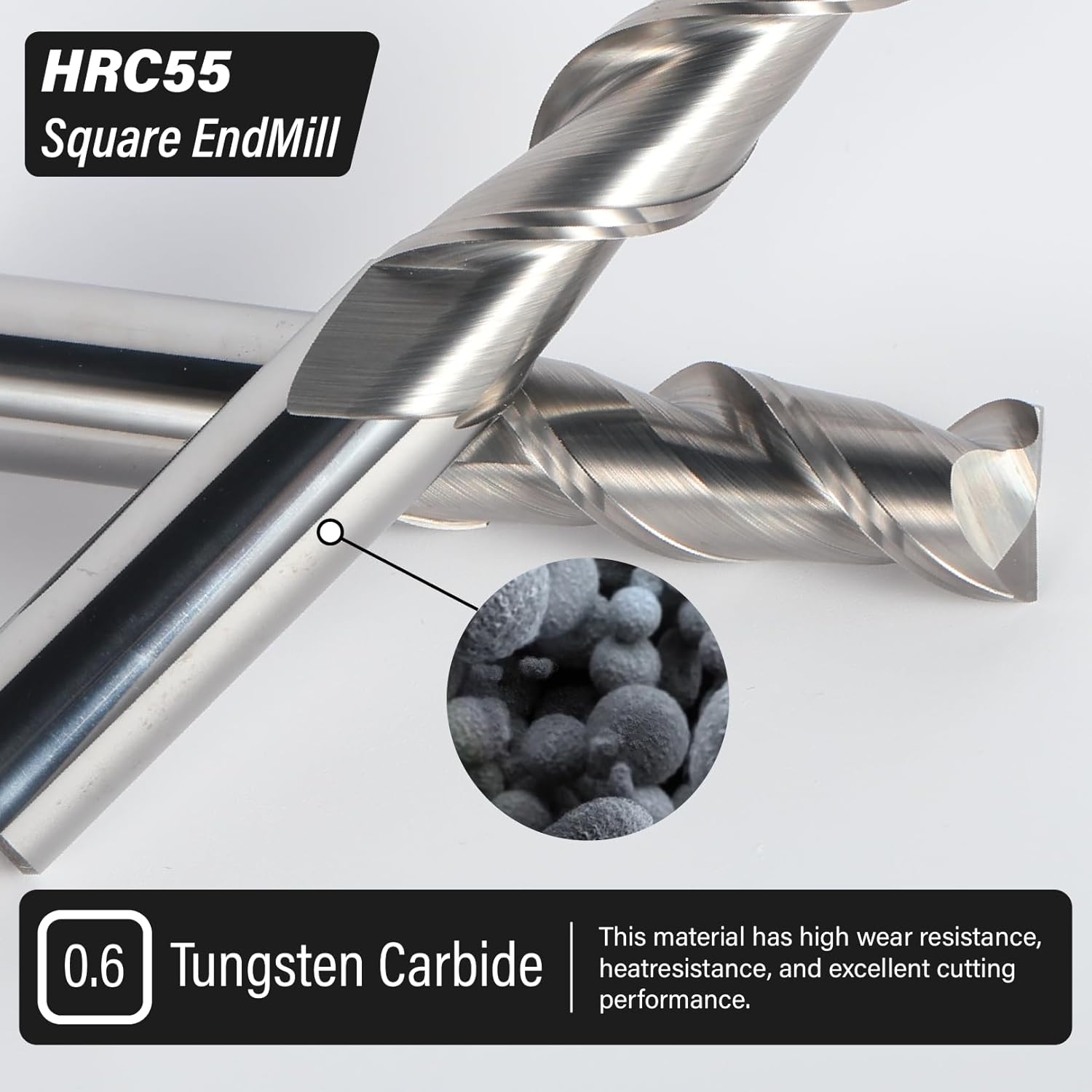 1/2" Carbide Square Nose End Mill 2 Flutes Milling Cutter Bits Uncoated Endmill for Aluminum, Copper, Alloy