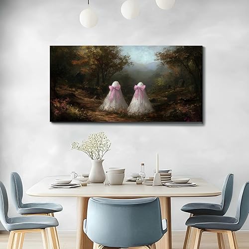 Miniatura 4 de 20"x 40" Canvas Wall Art Moody Ghost Autumn Vintage Halloween Spooky Fall Ghosts Framed Pictures Painting Prints Large Wall Art for Living Room