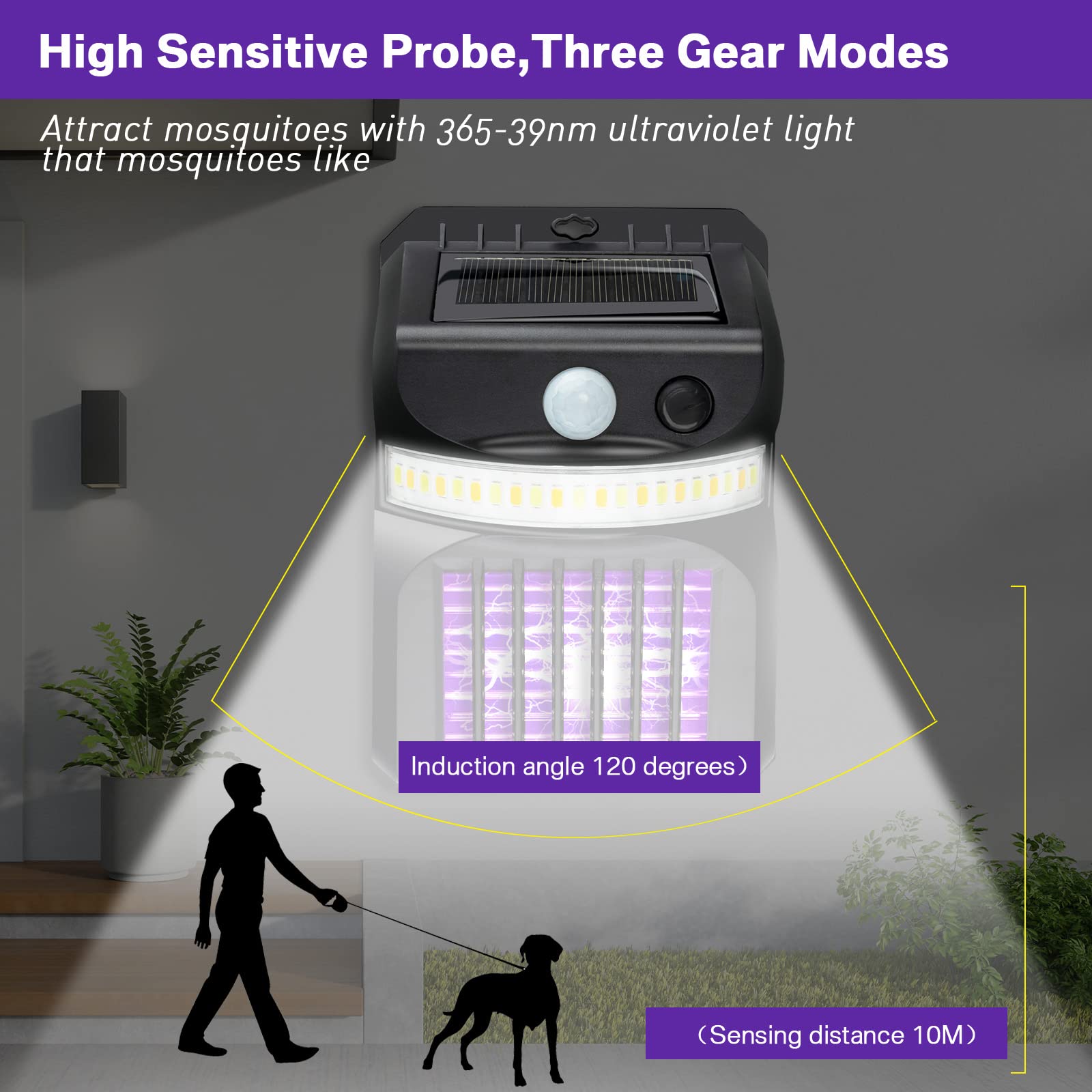8 paquetes de matamosquitos 3 en 1 para exteriores, matamosquitos solar, luz LED eléctrica, lámpara matamosquitos con sensor de movimiento para exteriores, patio, campamento