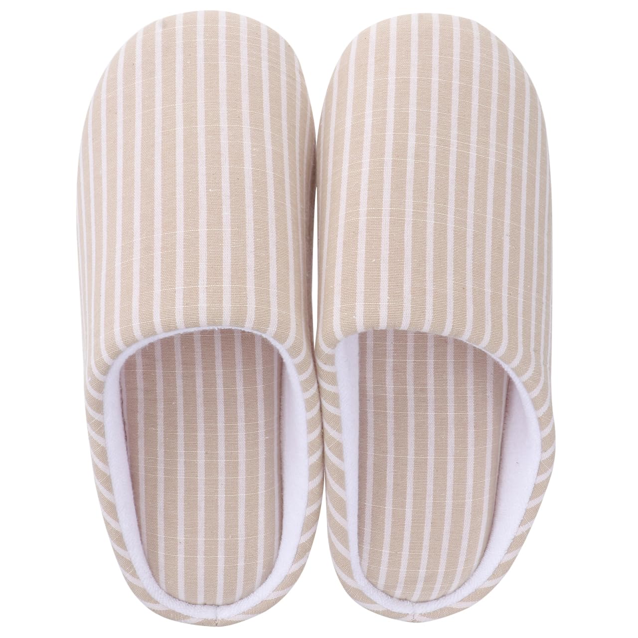 Stripe Cozy Slippers Cotton Slippers Japanese House Shoes Adult Non- Slip Loafer Home Bedroom Indoor Slippers for Womens and Mens, Beige, M