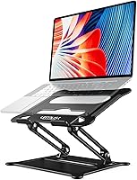 Urmust Adjustable Laptop Stand: Ergonomic Aluminum Riser for 10-15.6" MacBook, HP, Dell, Lenovo - Foldable Portable Holder (Black)