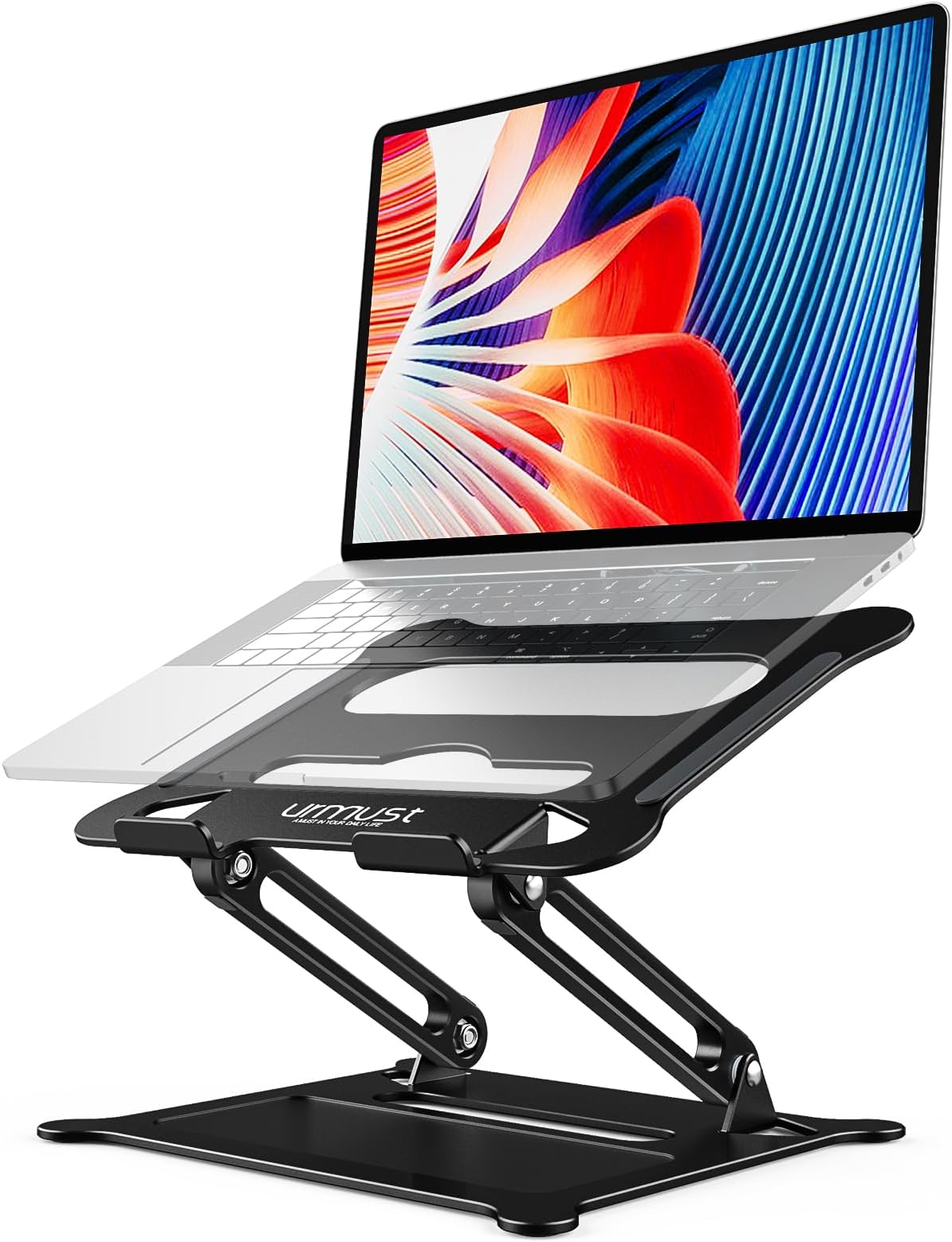 urmust Laptop Stand, Adjustable Laptop Stand for Desk,Ergonomic Multi-Angle Laptop Holder with Heat-Vent, Compatible with MacBook Air Pro, Dell, HP, Lenovo Light Weight Aluminum Up to 15.6"(Black)