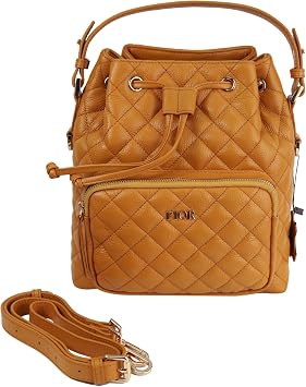FIOR Designer Quilted Leather Bucket Bag   Premium Leather Tote with Gold Hardware, Diamond Stitch Detail and Drawstring Closure, Trendy Women s Work & Everyday Bag 8, Mustard