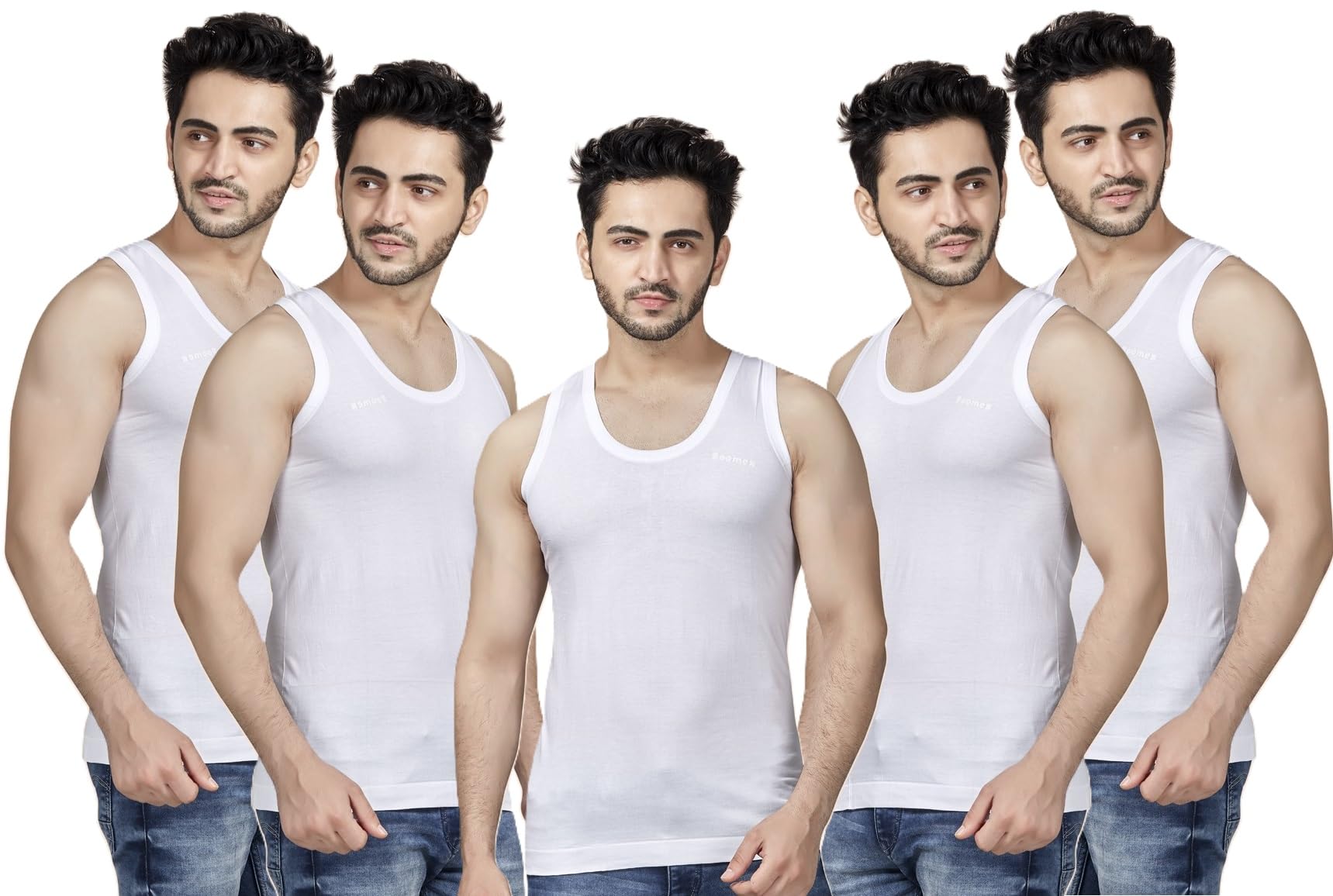 poomex Premium Men's Cotton Vest (Pack of 5) White-Vest-picture-28