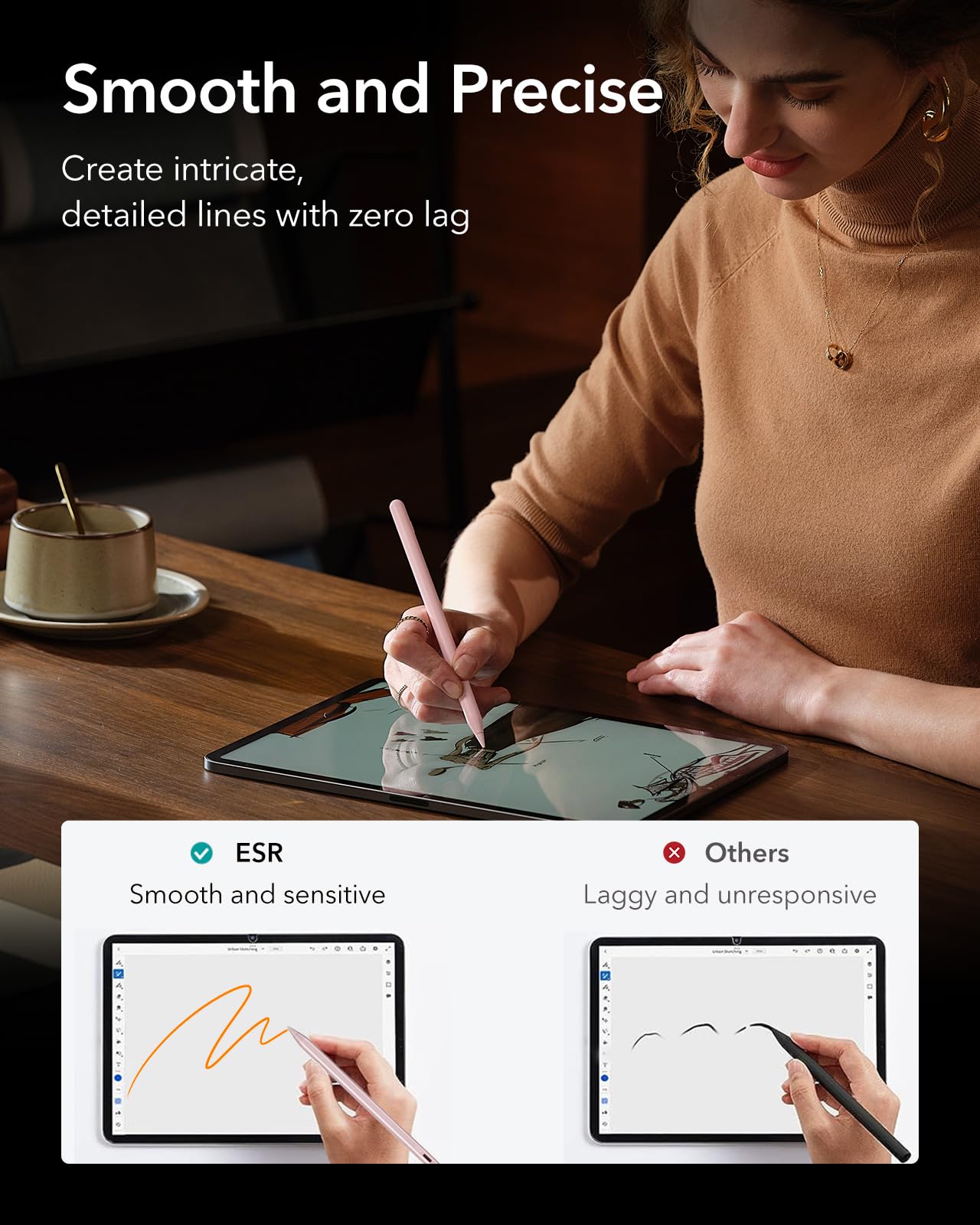 ESR Lápiz Digital para Apple Pencil 2a Generación, Lápiz iPad con Carga Inalámbrica Magnética, Sensible a la Inclinación, Rechazo de Palma para iPad Pro 12.9/11, iPad Air 5/4 y iPad Mini 6, Rosa