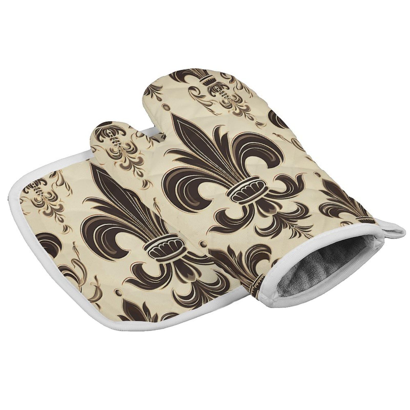 Fodpand Style Fleur-De-Lis And Coat Arms Knight Oven Mitts And Pot Holders Sets, Cooking Gloves And Hot Pads Heat Resistant Washable, Kitchen Oven Glove For Oven Cooking Baking Grilling
