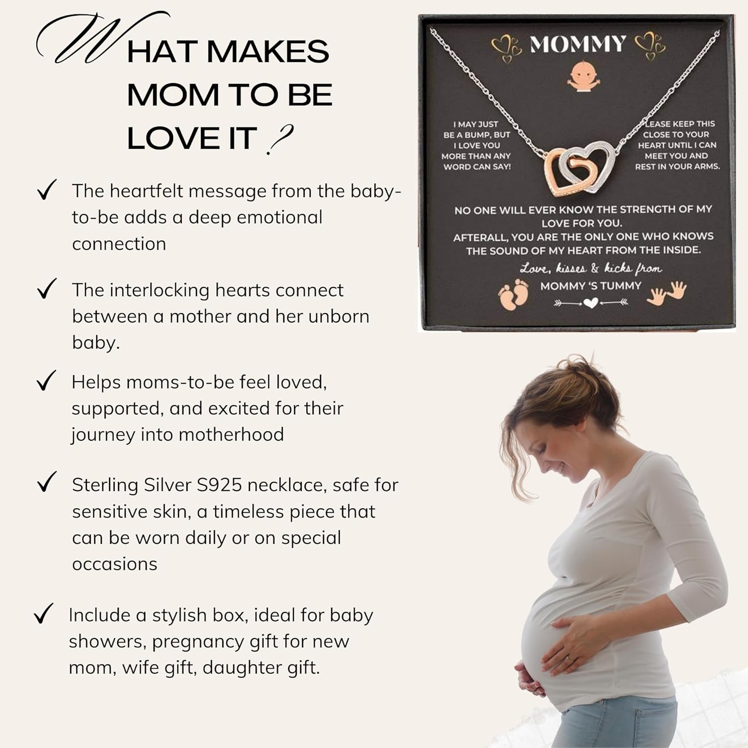 LOTUS-A Pregnancy Gifts for First Time Moms - Sterling Silver S925 Interlock Heart Pendant Necklace with Message Card Mother To Be Soon Present for Expecting Pregnant Women - Image 3