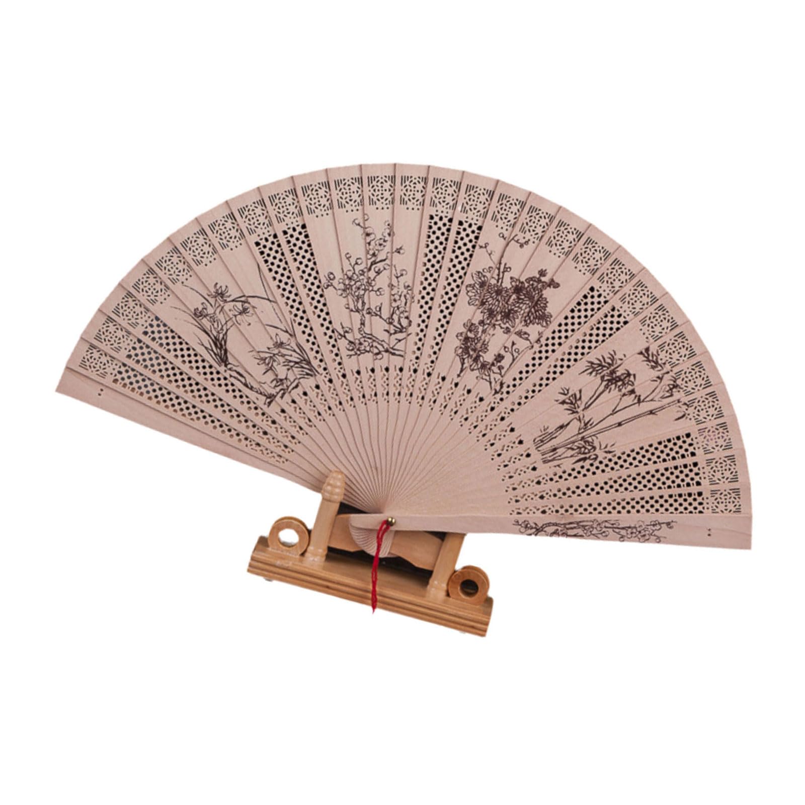 Kalttoy Exquisites Chinese Culture Handheld Fan Decorative Wood Handheld Folding Fan with Detailed Carving for Gift and Decors Hollow Carves