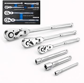 Flex Head Ratchet Wrench Set,1/4" 3/8" 1/2" Drive 6-piece silver
