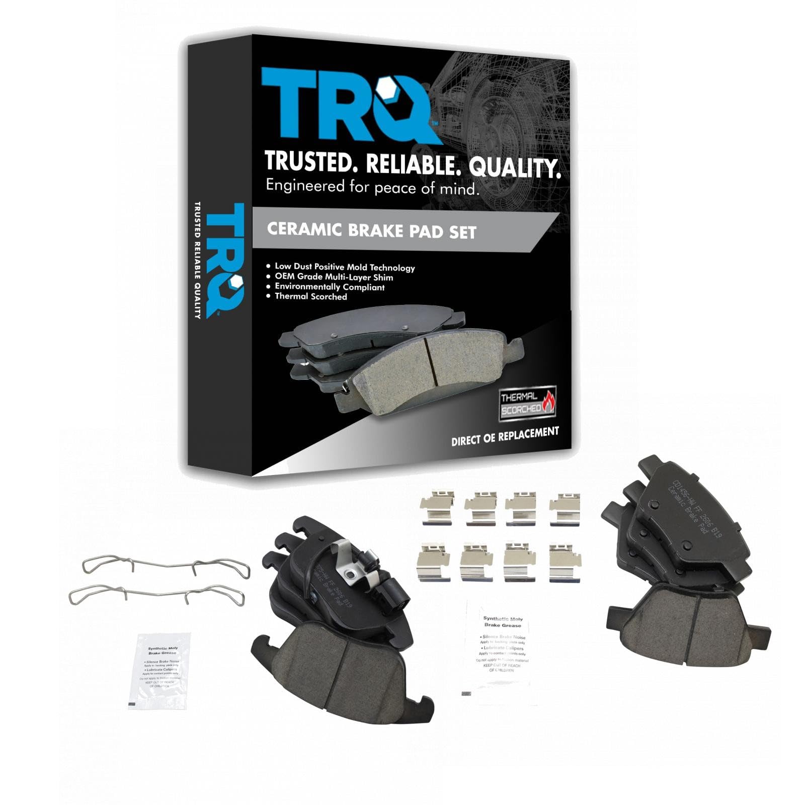 TRQ Front and Rear Brake Pad Set Ceramic Hardware Compatible with 2012-2015 Volkswagen Passat