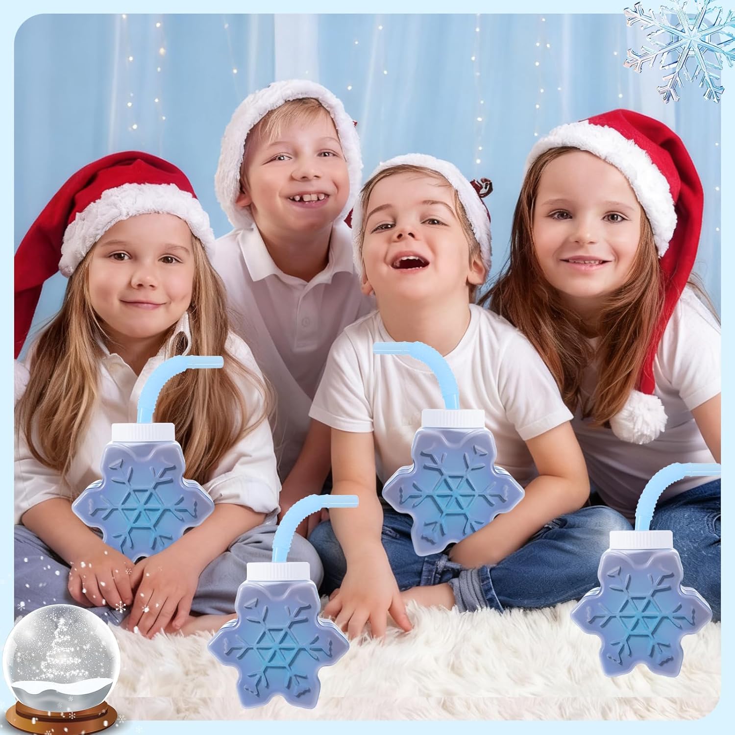 12 Pcs 10 oz Winter Snow Cups with Straws and Lids, Reusable Plastic Snowflake Shape Cup Bulk Cute Christmas Cup for for Coffee Tea Cold Hot Drinks Winter Themed Birthday Party Supplies - Image 7