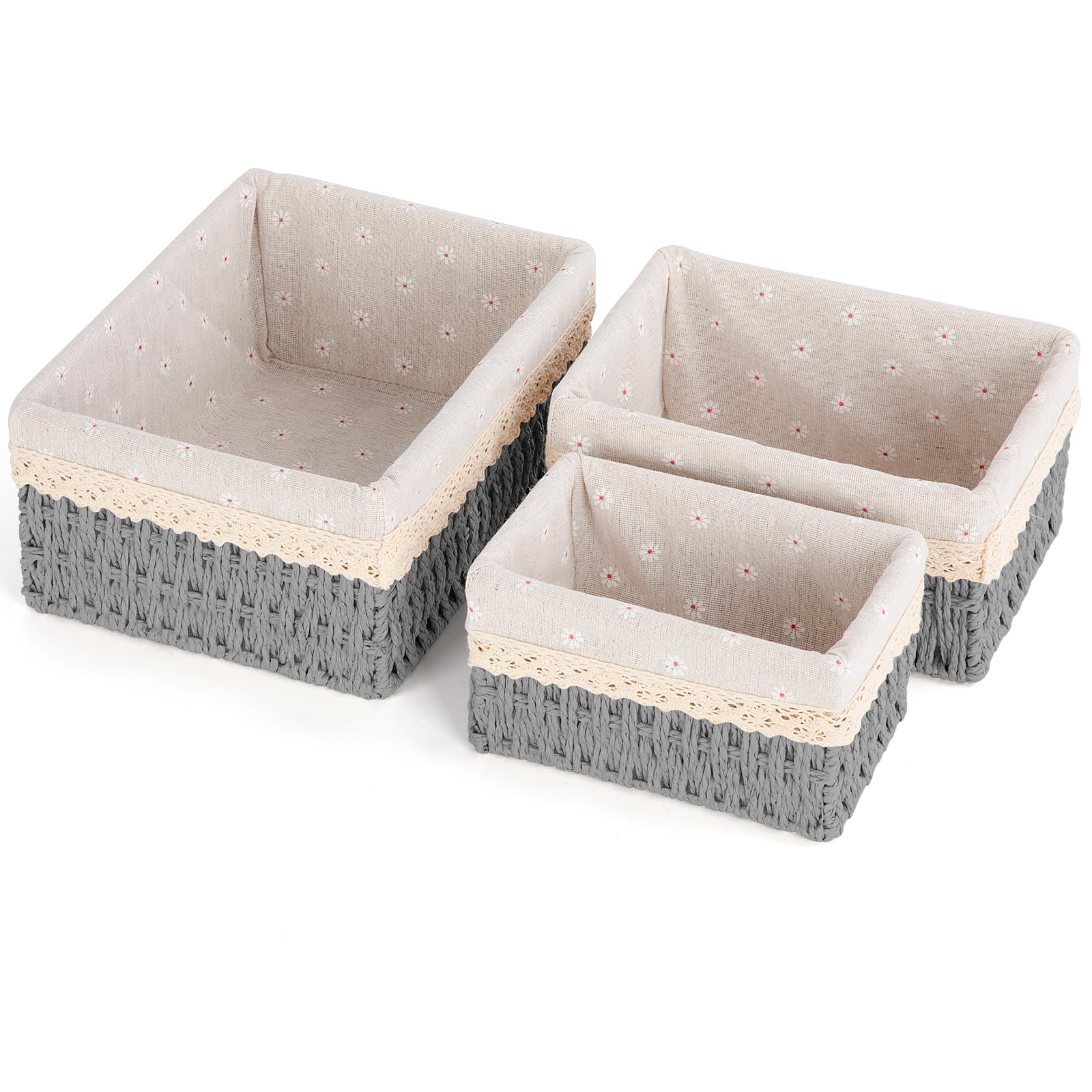 FoiiLiio Set di 3 Cestino Portaoggetti e Porta Giocattoli, Cesto in Corda di Carta, Cestini Portaoggetti Bagno Bambini, per Camerette, Bagno, Cassetti, Cucine, Soggiorno (Grigio)