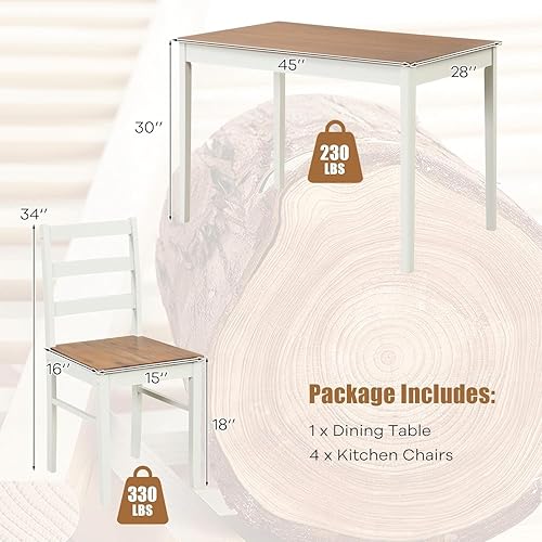 Miniatura 6 de NAFORT Juego de mesa de comedor para 4, mesa de cocina y sillas de madera maciza, juego de comedor de estilo granja con delantal, patas de madera de