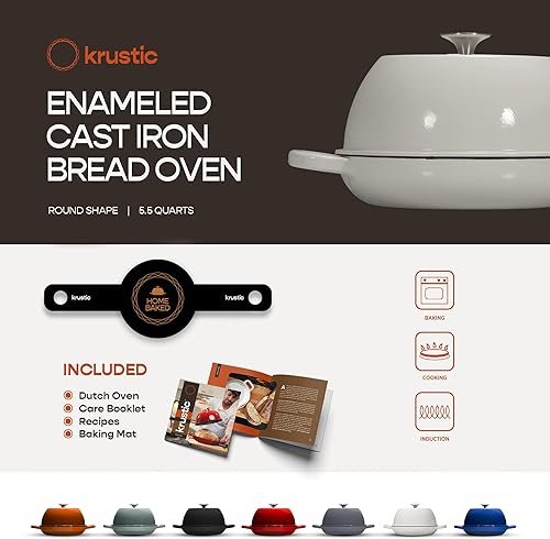 Miniatura 5 de Horno holandés de hierro fundido esmaltado para hornear pan de masa madre  Olla de 6 cuartos de galón con tapa  Juego de utensilios de cocina de