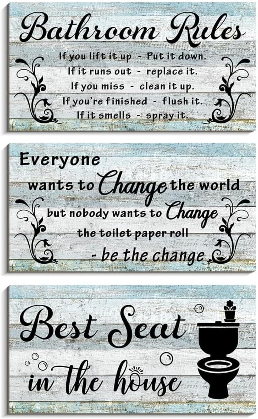 Amazon.com: 3 Pieces Bathroom Decor Accessories, Wooden Signs Bathroom ...