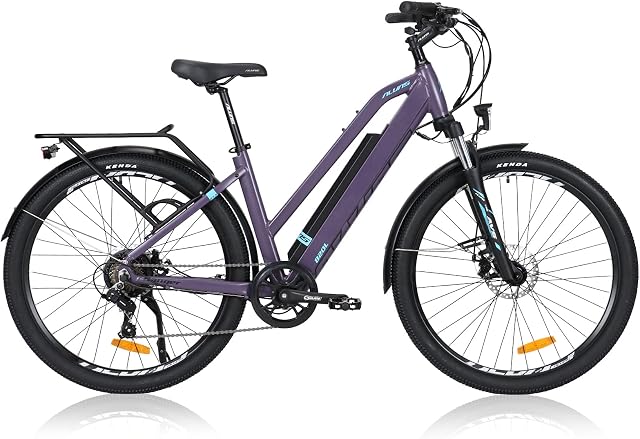 Hyuhome Electric Bikes for Adult Mens Women,27.5" E-MTB Bicycles Full Terrain 36V 12.5Ah Mountain Ebikes,BAFANG Motor Shimano 7-Speed Double Disc Brakes for Outdoor Commuter (Purple, 820L)