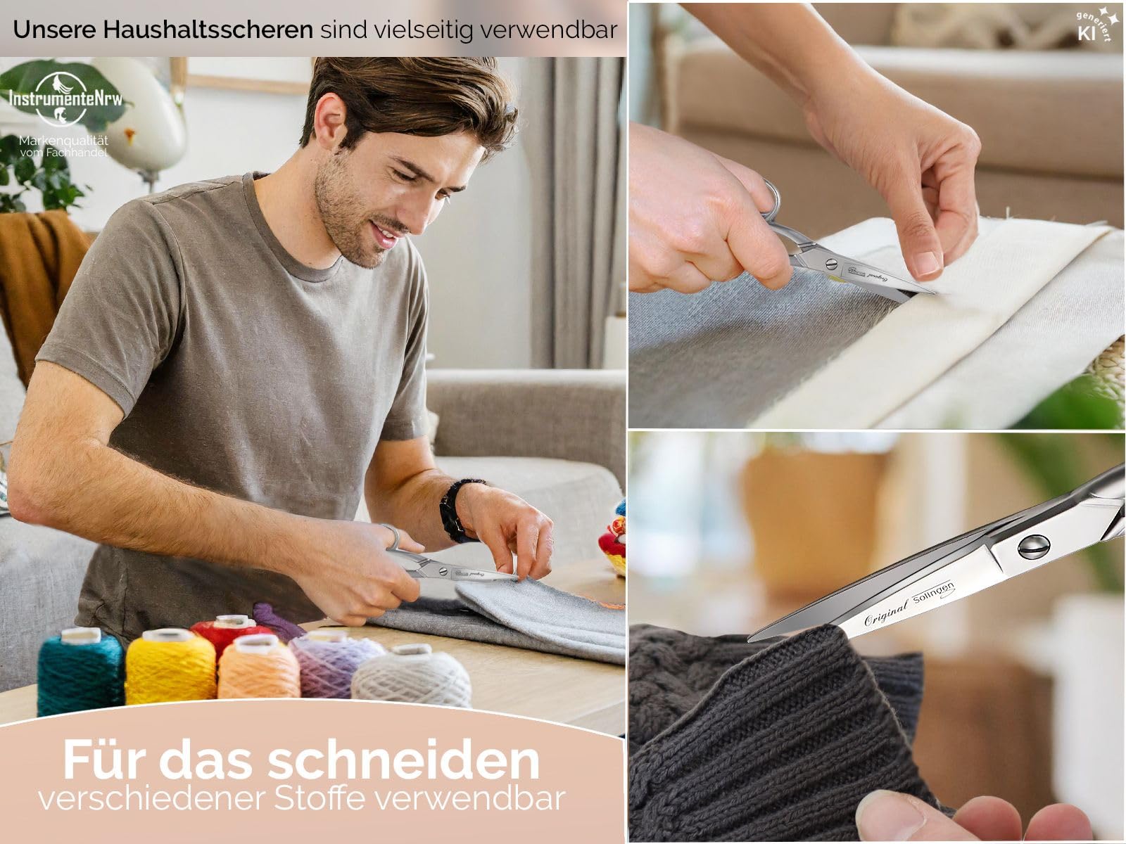 Haushaltsschere Solingen Küchenschere Allzweckschere 5 Zoll Made in Germany | Universal Schere Edelstahl Rostfrei mit einseitiger Mikroverzahnung perfekt für Haushaltsarbeiten 12,7 cm