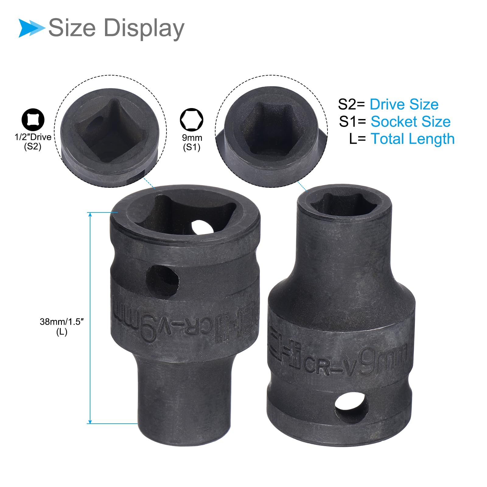 CoCud Deep Impact Socket, 1/2 Inch Drive 9mm Socket Size, CR-V 6-Point Metric Deep Sockets - Image 2