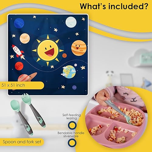 Miniatura 2 de BlissfulBabe - Tapete antisalpicaduras, antideslizante, lavable a máquina, impermeable, 51 x 51 pulgadas, tapete para debajo de la silla alta con