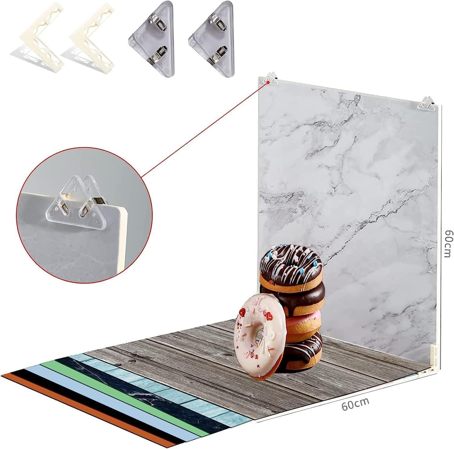ZUOMIDIE 2 tableros de fondo de fotografía de 24 x 24 pulgadas y 7 papeles de fondo de doble cara, 18 patrones, fondo de fotos impermeable reutilizable para productos, alimentos, joyas, cosméticos (A)