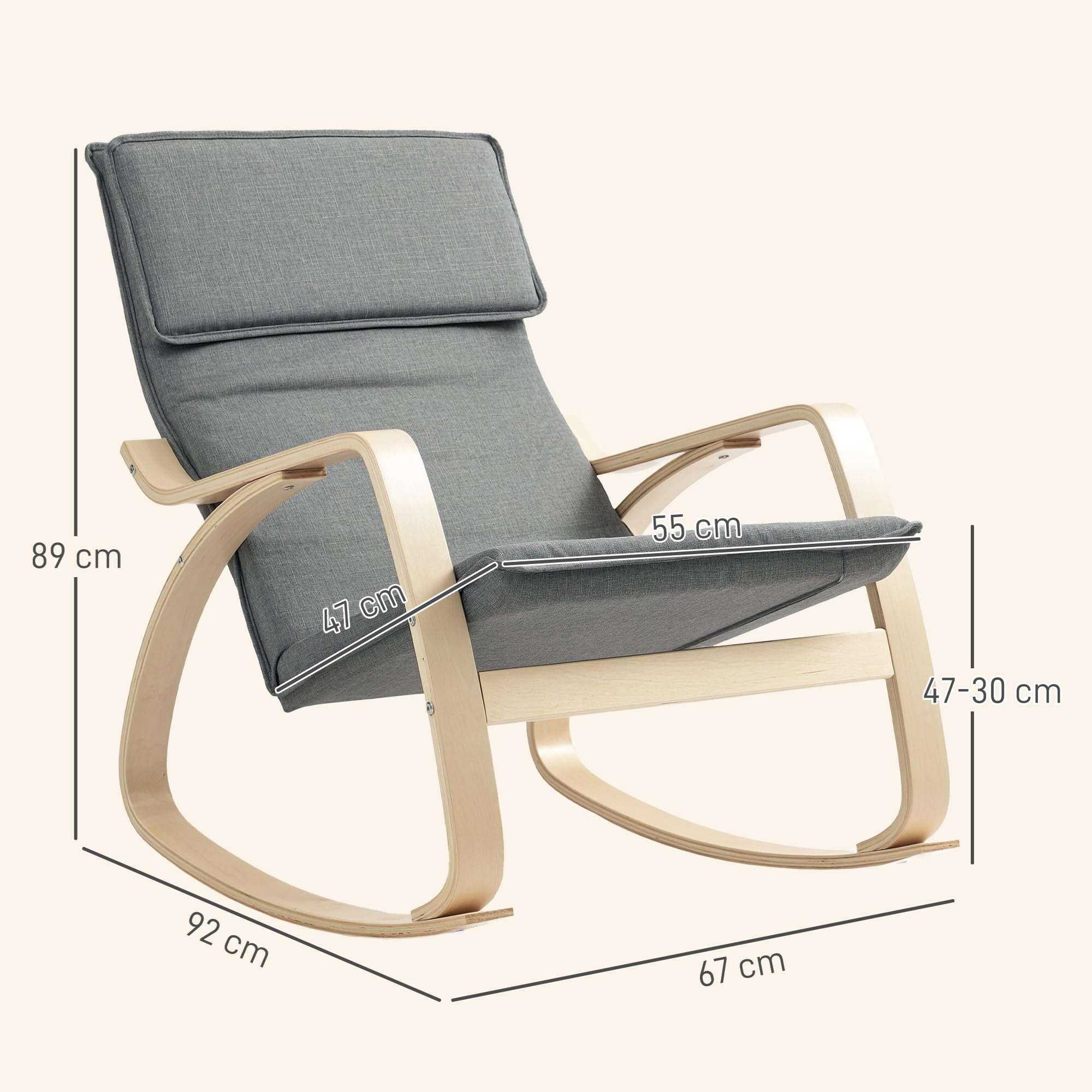 HOMCOM Fauteuil à Bascule Relax, Dossier Haut, Appui-tête, Gris
