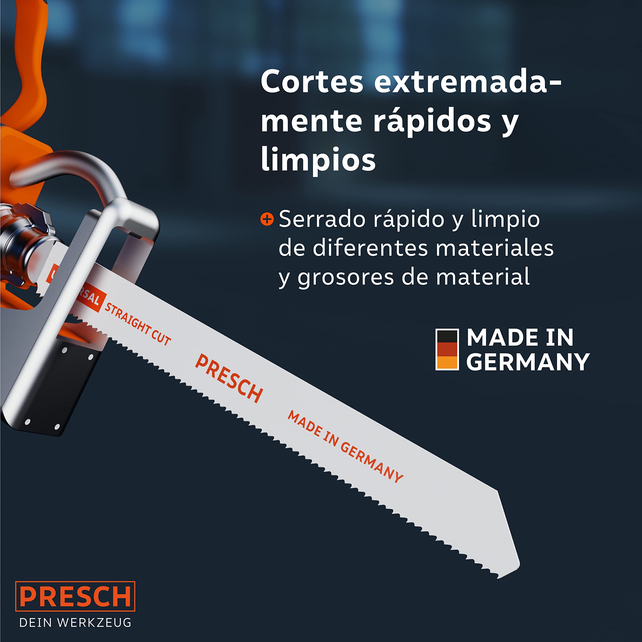 Presch Hojas sierra sable universal madera y acero inoxidable 210mm 10 piezas - 8% Hojas de sierra de cobalto para metal duro y madera - Juego de hojas de sierra de sable incl. caja