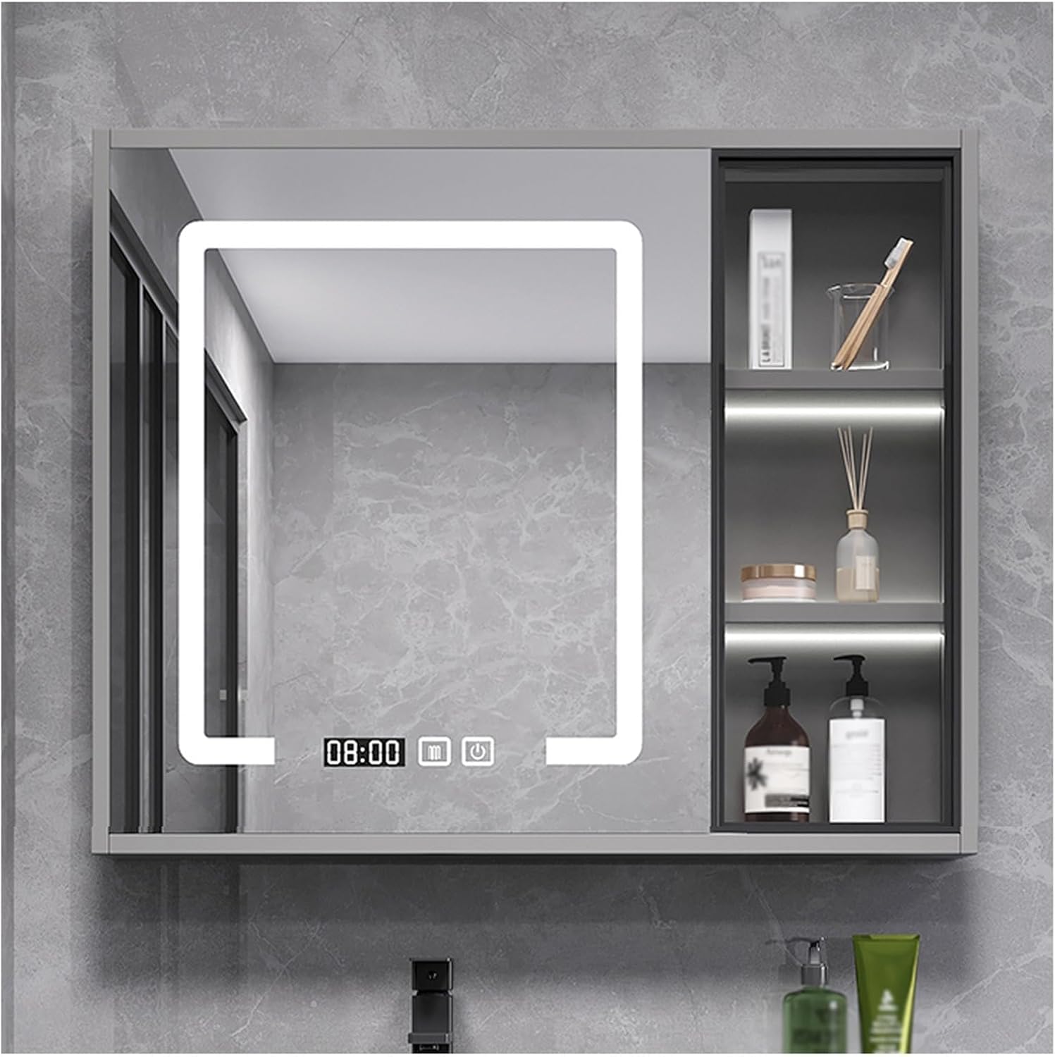 FGXHHS Illuminated Wall-Mounted Cabinet with Defogging, Space-Saving Design, Ideal for Bedrooms, Hallways, and Modern Bathrooms - Ample Storage Solutions