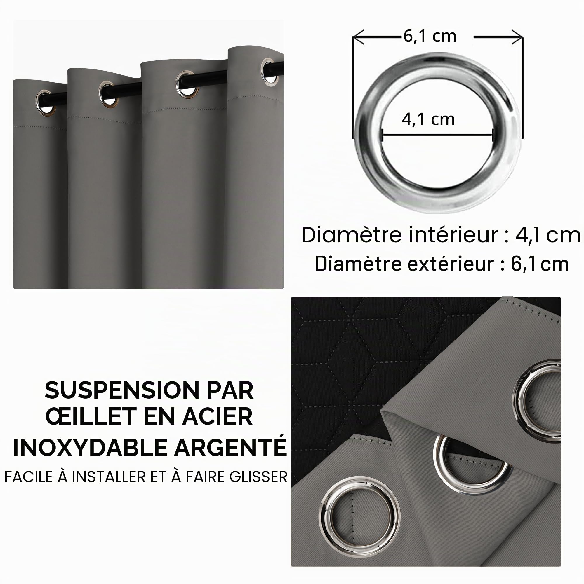 DWCN Rideau Thermiques Isolant Anti Froid et Chaleur 140 x 260 CM,Double 100% Occultant Epais Rideaux de Porte Oeillets, Gris, Lot de 1