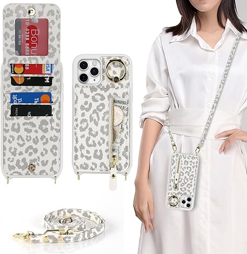 Miniatura 1 de Jaorty Funda para iPhone 11 Pro para mujer con tarjetero, funda para iPhone 11 Pro con correa, fundas con cordón cruzado con ranuras para tarjetas