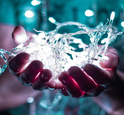 Miniatura 2 de Twinkle Star - Tira de 100 luces LED de 33 pies, color blanco, tira de luces enchufables, 8 modos, impermeable, para interiores y exteriores,