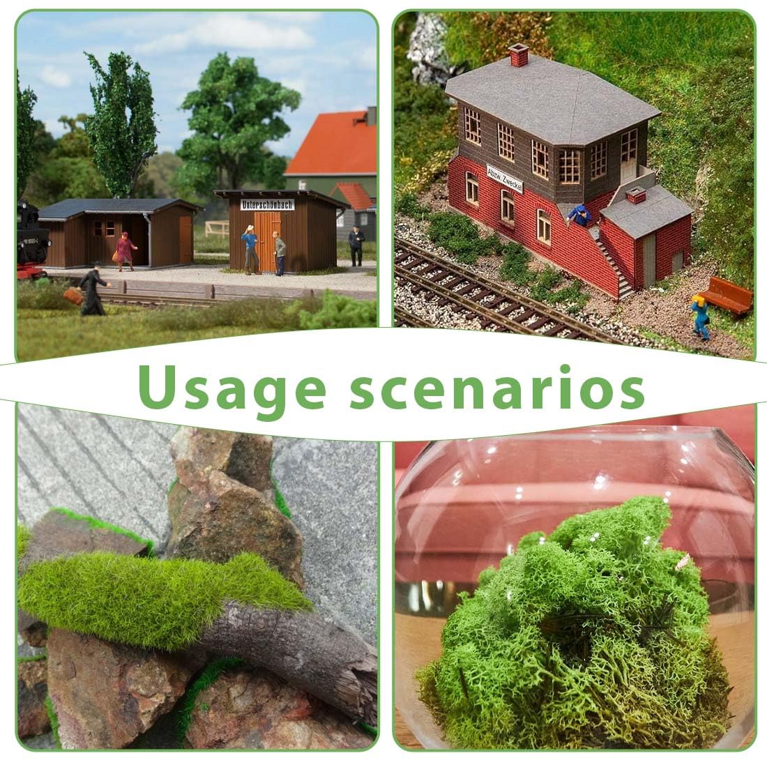 GXGM Pianta di erba artificiale di muschio, architetture paesaggistiche per modellismo Ferroviario, Polvere di erba statica 30 g/sacchetto,Erba finta,Erba modellismo(verde smeraldo)