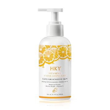 HKY Vitamin C Exfoliating Gel for Face & Body 10.14 fl oz - Brightening Orange Peeling Gel with Niacinamide, Salicylic Acid & Centella - Gentle Dead Skin Remover Scrub for Smooth, Glowing Skin