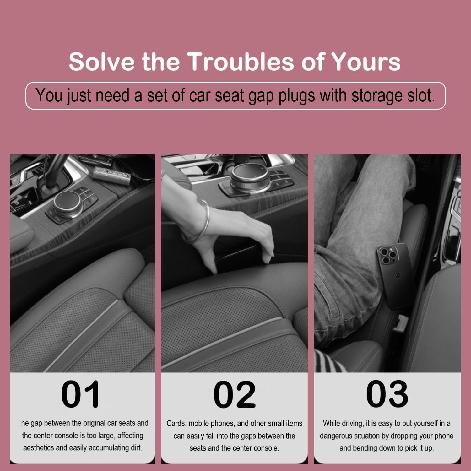 Car Seat Gap Filler 2 Pack, Auto Seat Side Gap Filler Organizer with Storage Slot & Hook, 3 in 1 Carseat Gap Spacer Plug Strip Universal Fit Car SUV Truck Fill The Gap Between Seats & Console, Black