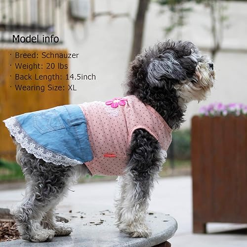 Miniatura 4 de KYEESE Vestidos de perro con lunares y girasol, camisa para perro con encaje para perro, camiseta sin mangas, estilo vaquero, ropa para perro