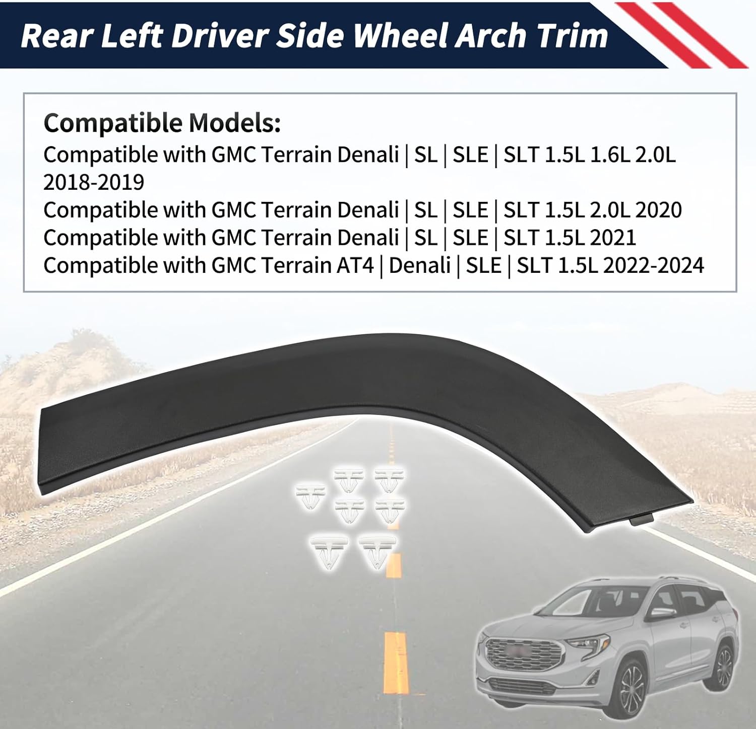 Rear Left Driver Side Wheel Arch Trim Fit for GMC Terrain 2018 2019 2020 2021 2022 2023 2024 Wheel Opening Molding Replaces 84319892 GM1790127 196743288918