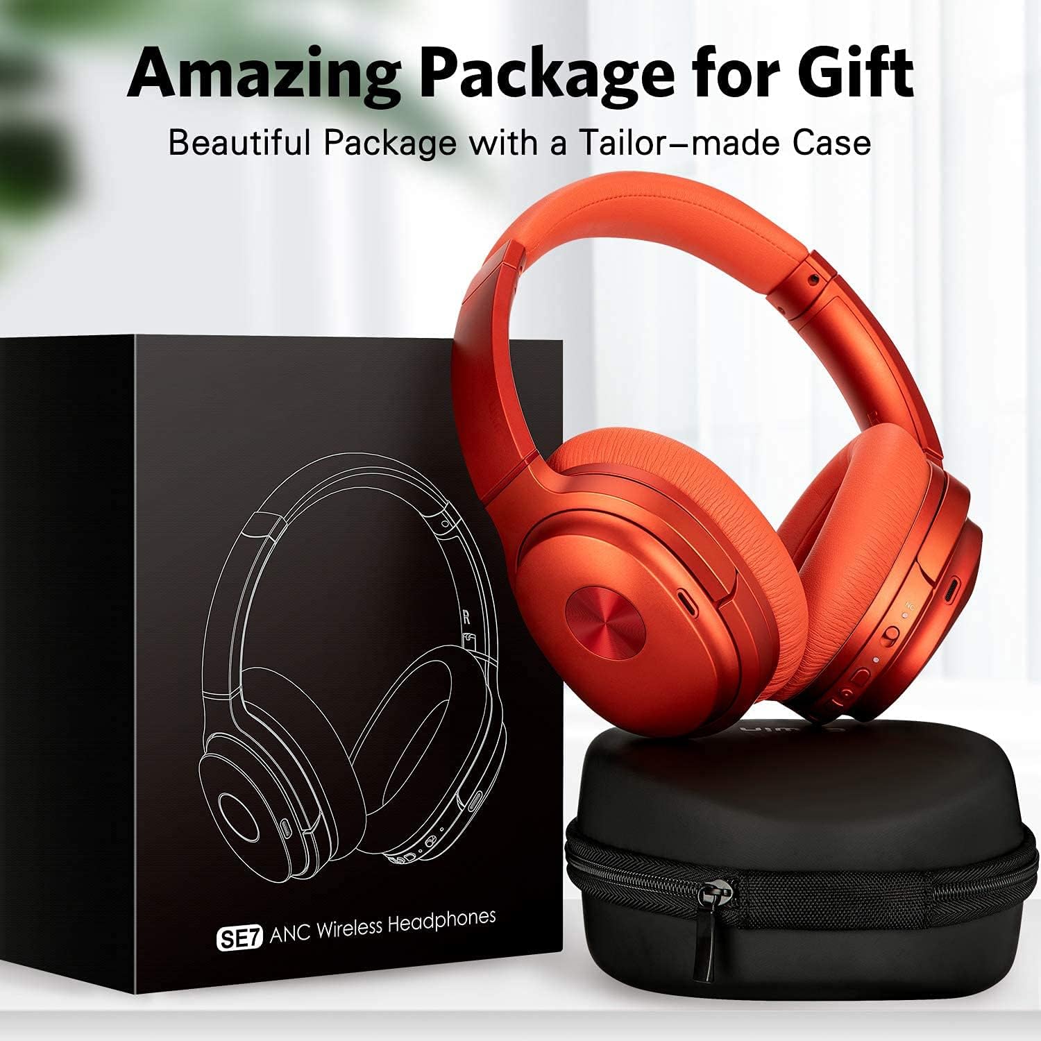 se7 dual feedback active noise cancelling headphones bluetooth headphones wireless headphones over ear built in microphone deep bass 30 hours for tra