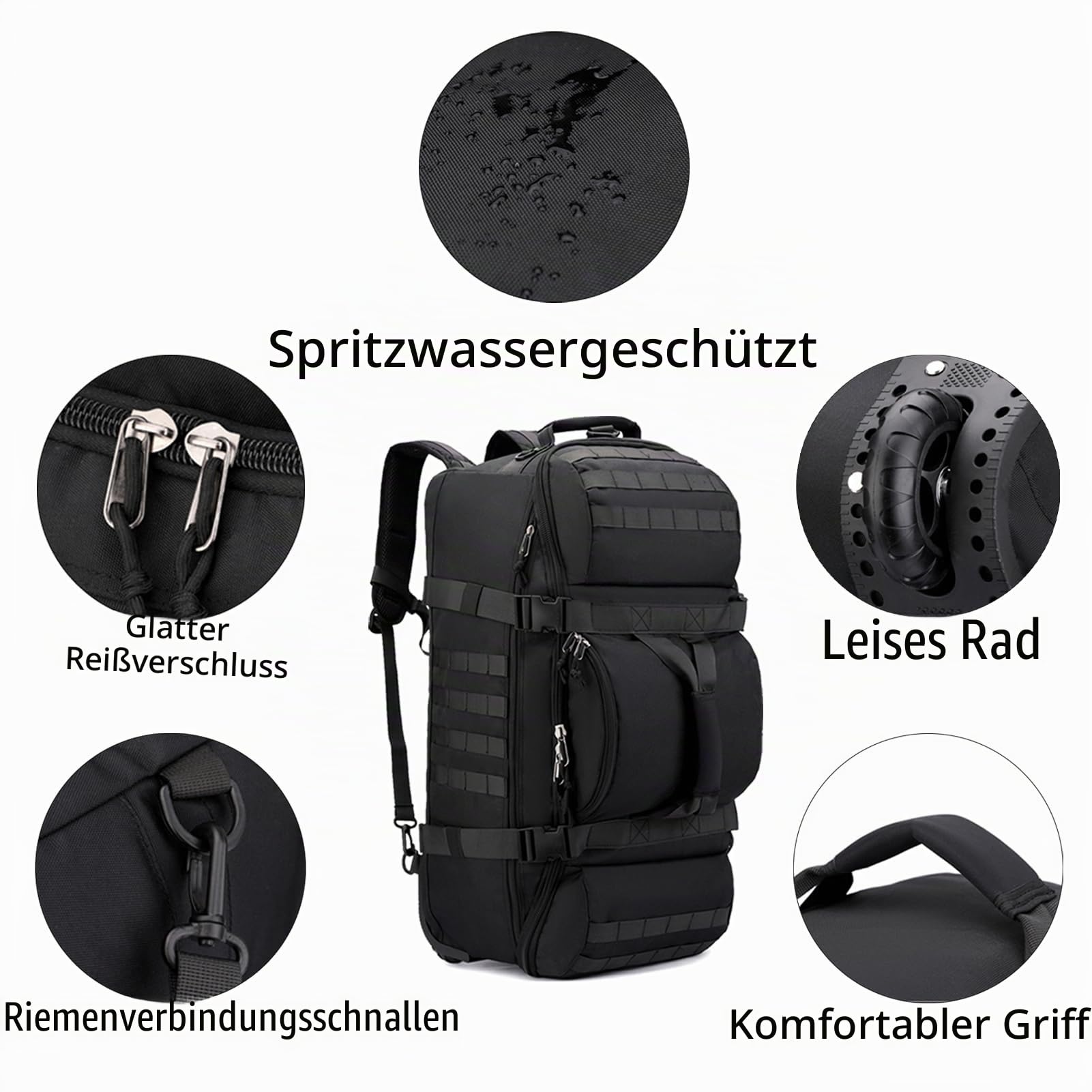 Reisetasche Mit Rollen 80L Große Sporttasche Rucksack Faltbare Wasserdicht Freizeittasche Handgepäck Für Reise Camping Gym Fitness Weekender Schwimmen Yoga Travel Overnight (Grün)