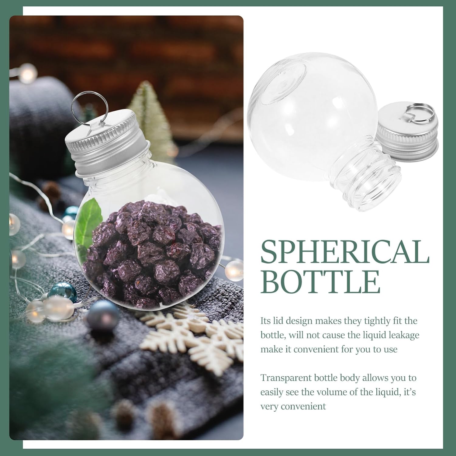 BESTonZON 10 Pcs Christmas Ornament Drink Balls Clear Fillable Christmas Ornaments Balls Plastic Pendant Bottle Bulbs for Xmas Friendsmas Party Decorations Silver 50ml