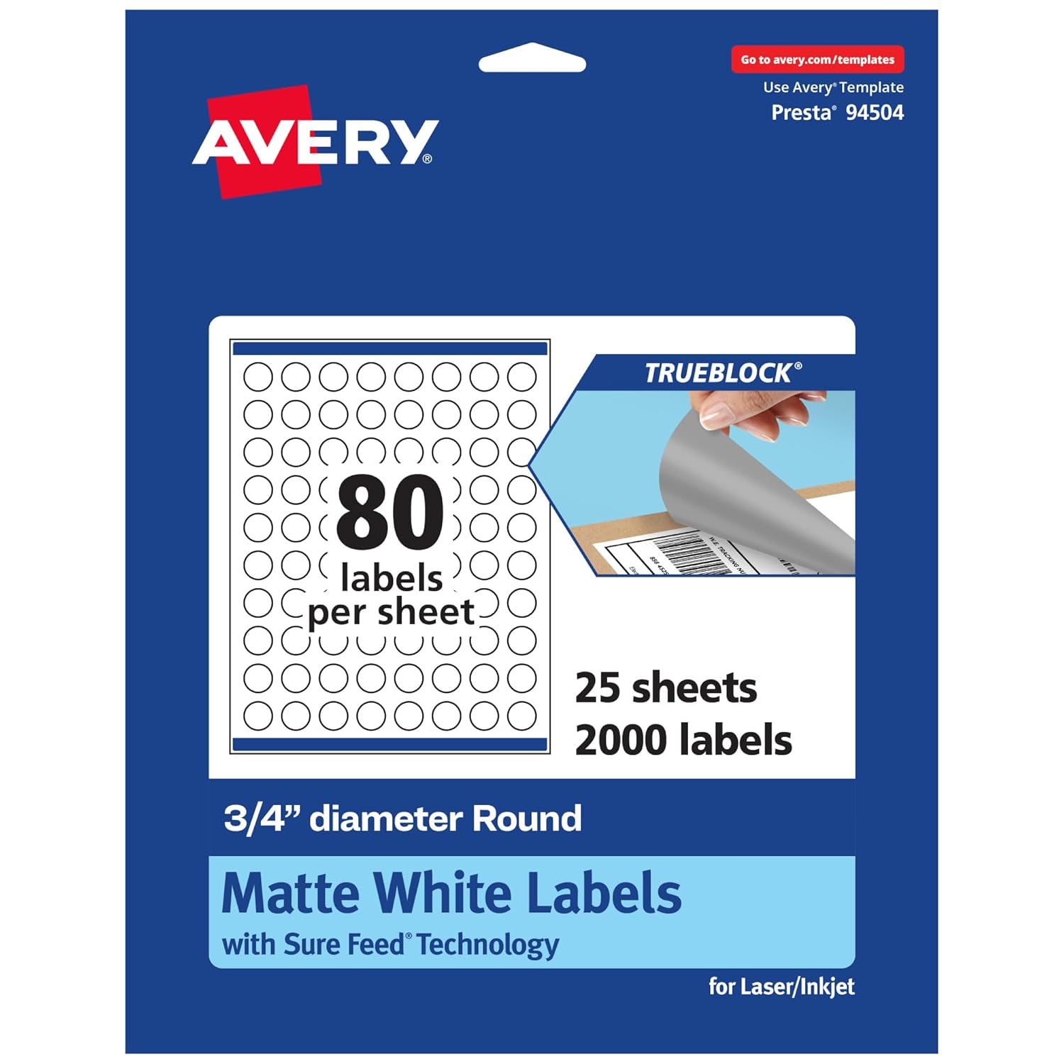 Avery TrueBlock Matte White Round Labels, Sure Feed Technology, 0.75" Diameter, 4,000 Matte White Labels, Print-to-The-Edge, Laser/Inkjet Printable, Great for Product Merchandising Stickers