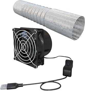 Window Exhaust Fan, Exhaust Fan 3 Inch Portable Duct Fan with 1m Duct Hose USB Adjustable DIY Vent Fan Powerful 5V 2A Brushless Motor Inline Fan for Kitchen Bathroom Smoke, Blower Fan