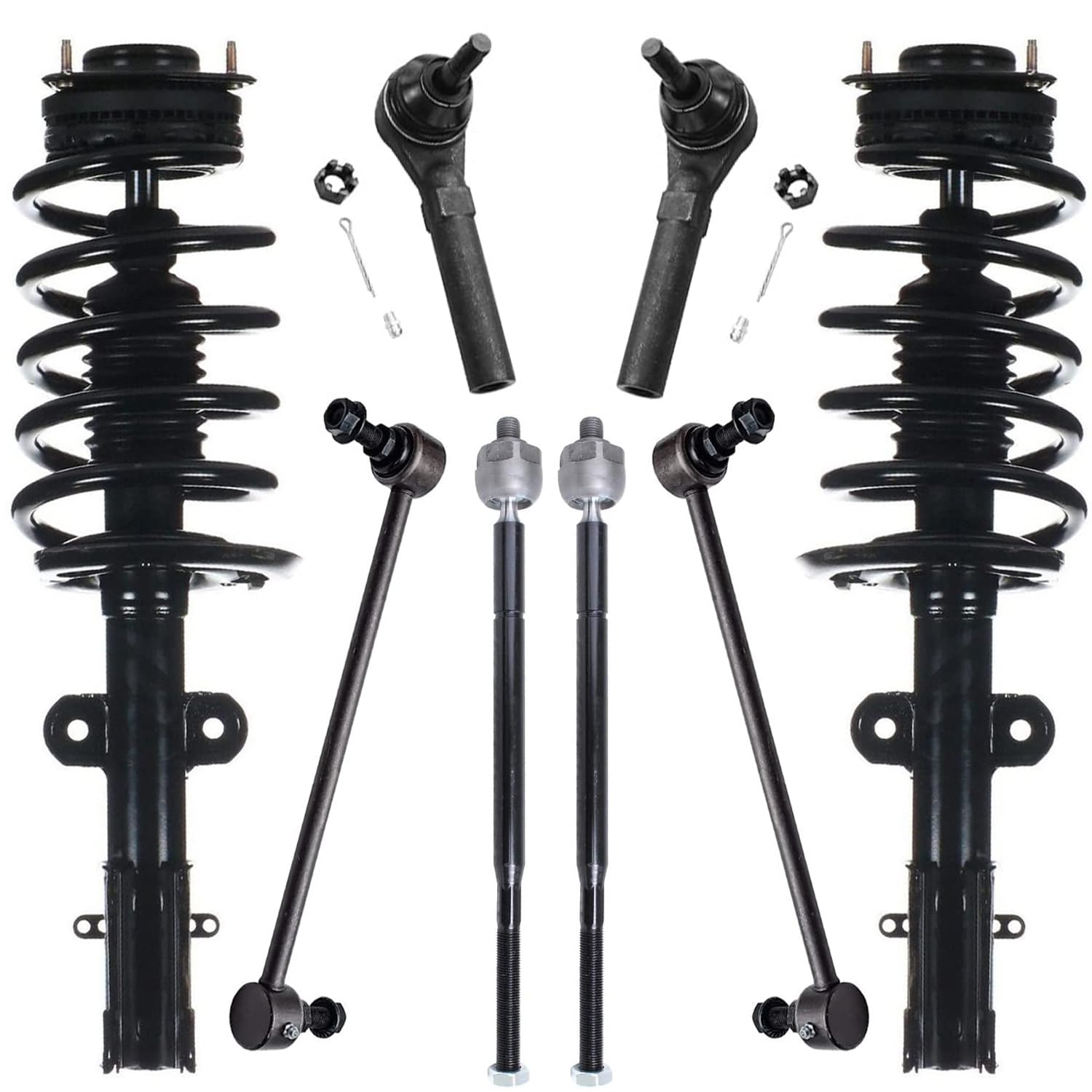 Detroit Axle - Front Struts Sway Bar Links Inner Outer Tie Rods Replacement