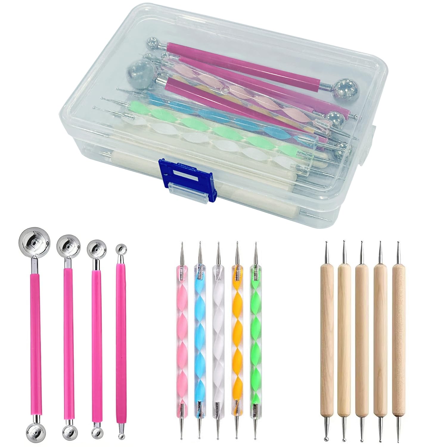 14Pcs Ball Stylus Pottery Tool Set, Blue Embossing Tool, Dual-Ended Multi-Size Clay Sculpting Dotting Tools, Professional Modeling Tools for Pottery, Polymer Clay, Nail Art, Fondant & DIY Crafts