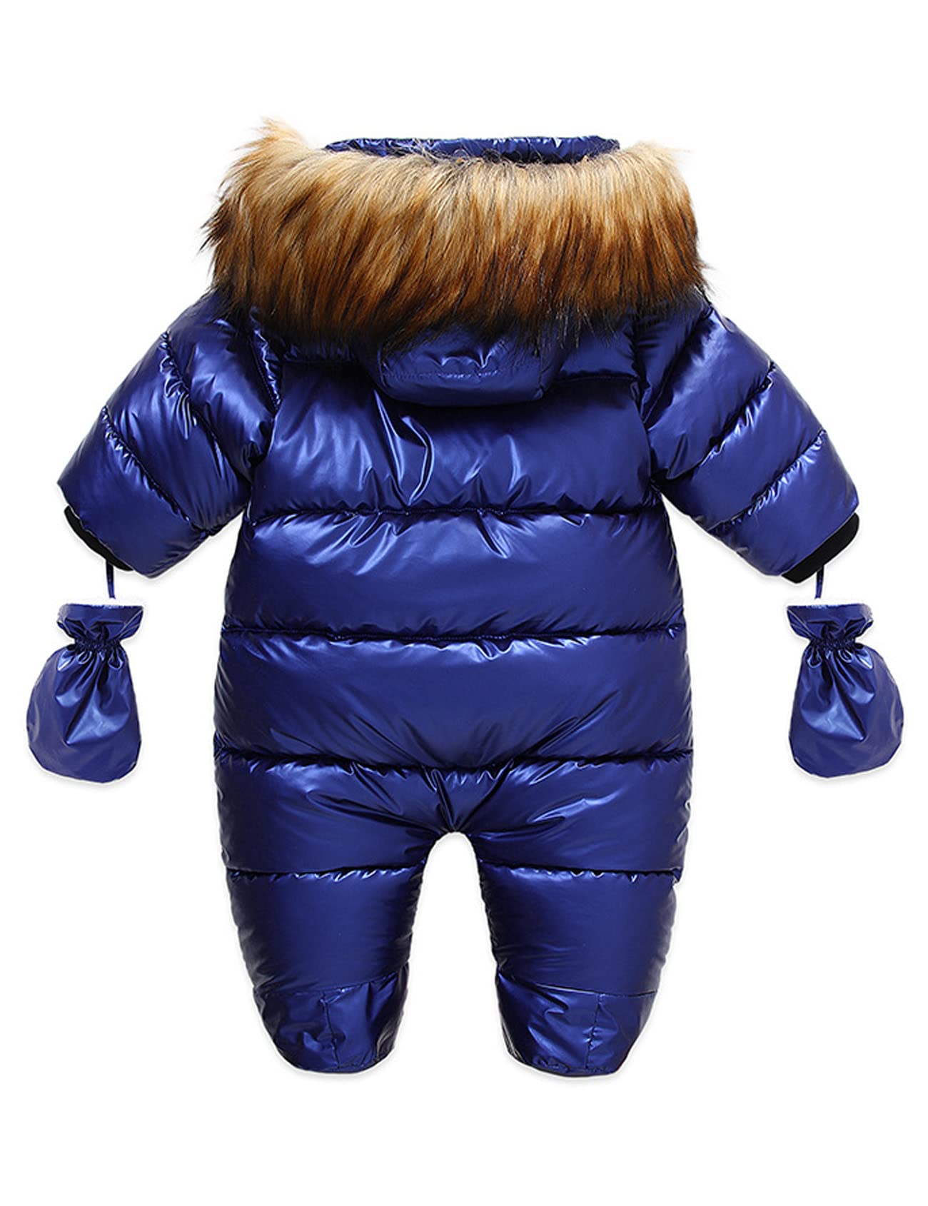 Legou Winter Thicken PU Fur Collar Children's One-piece Baby One-piece Clothes Thicken Warm Romper Navy blue 90