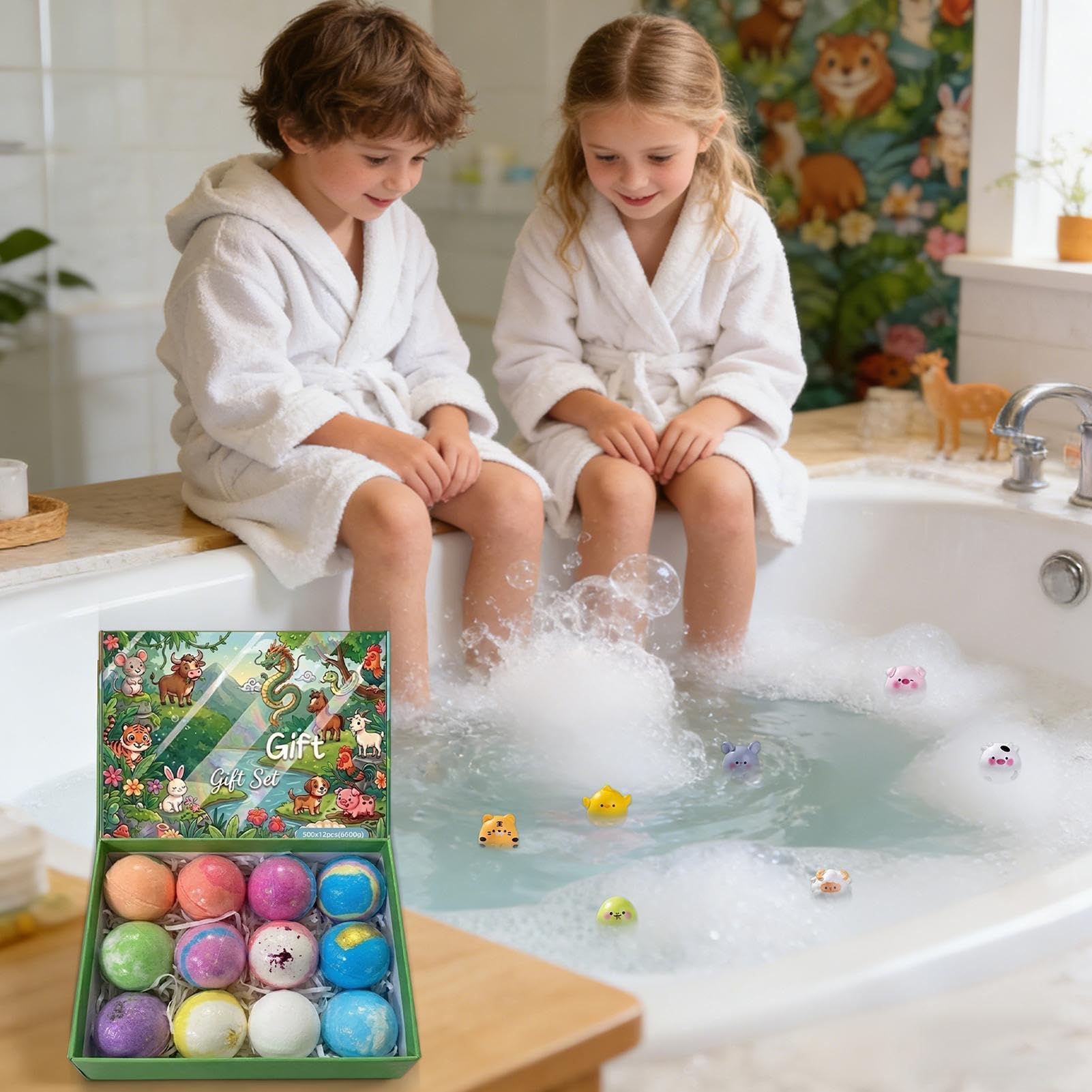 Duftende Badekugeln – 12-teiliges Set, Tierspielzeug | Schaumbälle mit Überraschung – Entspannung zu Hause, Spa, Reisen, Geschenk für Damen und Herren, entspannendes , Körperpflege