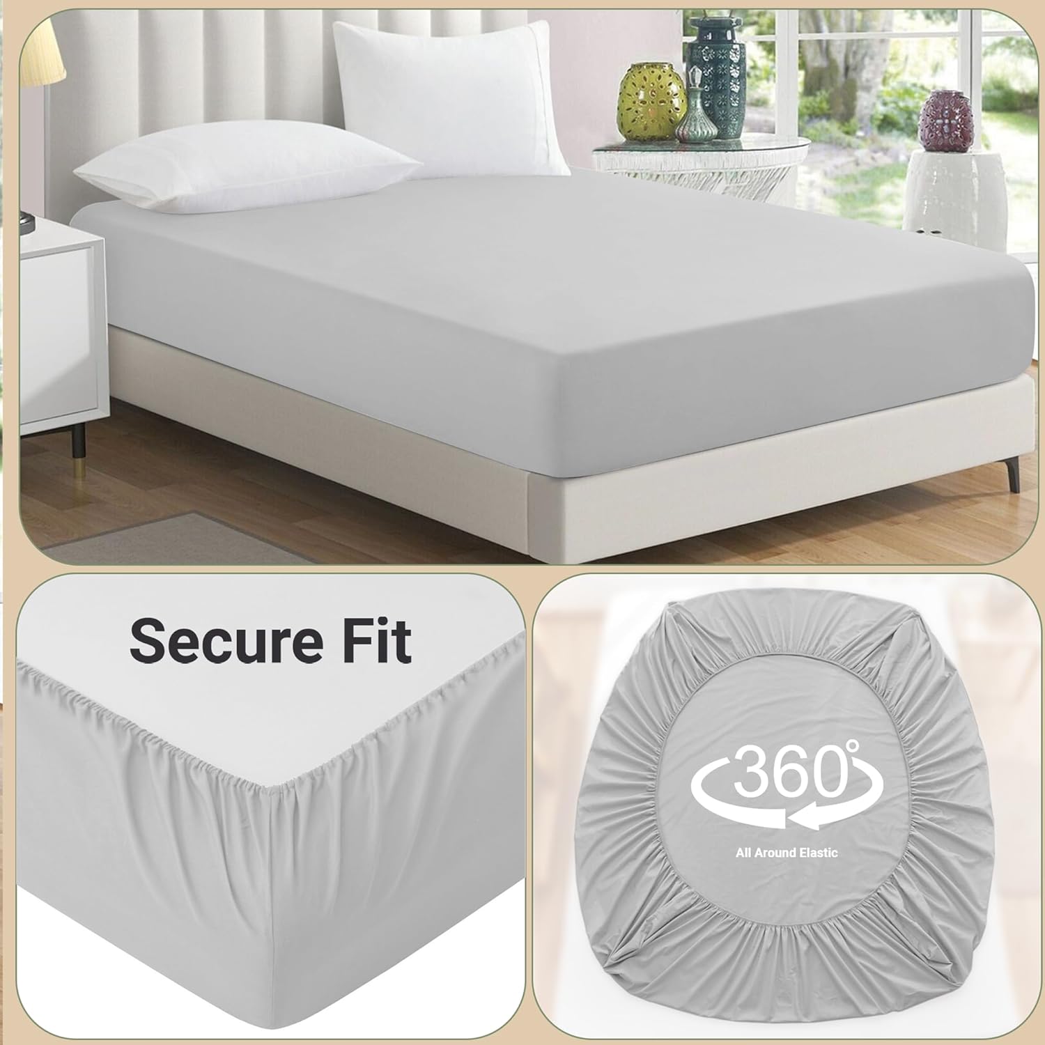 IR Imperial Rooms King Fitted Sheet Only - Pack of 2 Premium 1800 Ultra Soft - Wrinkle and Fade Resistant Fitted Sheet King Microfiber - 360° All Around Elastic16 Inch Deep Pocket (Silver)