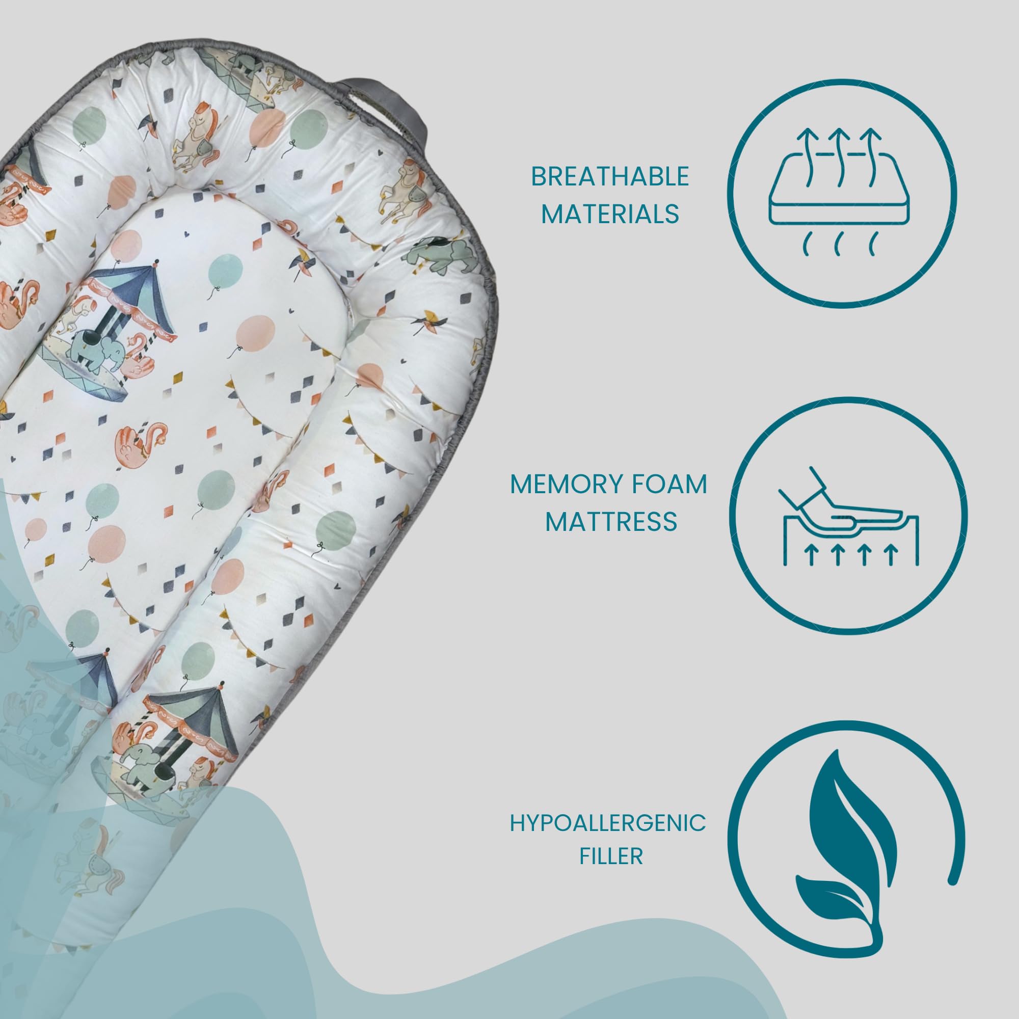 SkyLes Baby Nest Pod per neonati 0-12 mesi - Baby Lounge con materasso in memory foam (60 × 25 cm), fodera rimovibile lavabile, tessuto morbido e traspirante
