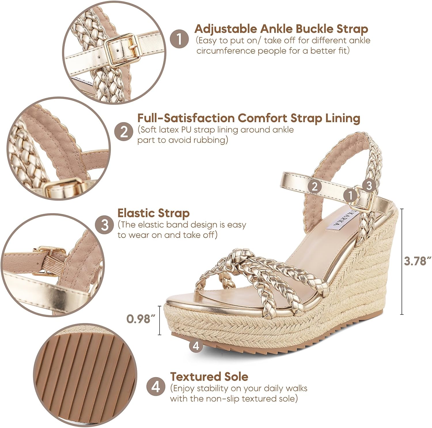 mikarka Espadrille Wedge Sandals for Women Braided Knot Ankle Strap Open Toe Platform Sandals - Image 4