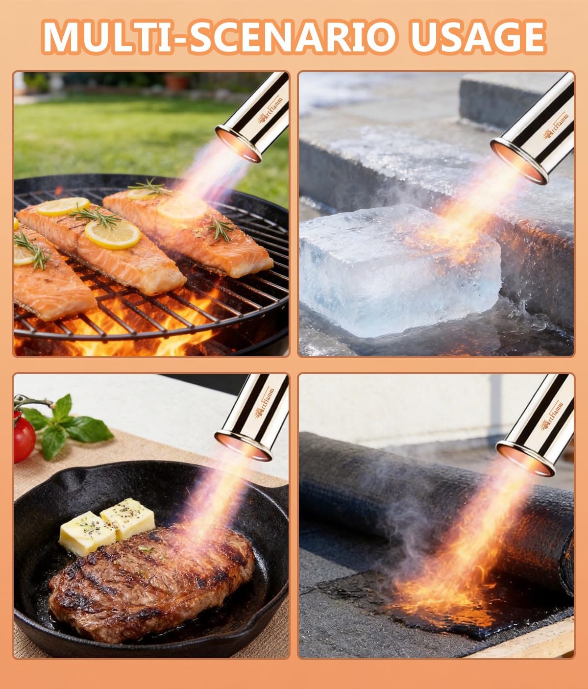 Pistola de antorcha de propano – Cabezal de antorcha de cocina máx. 800.000 BTU – Antorcha culinaria Sous Vide – Lanzallamas ajustable para barbacoa, fogata, parrillas de madera de carbón