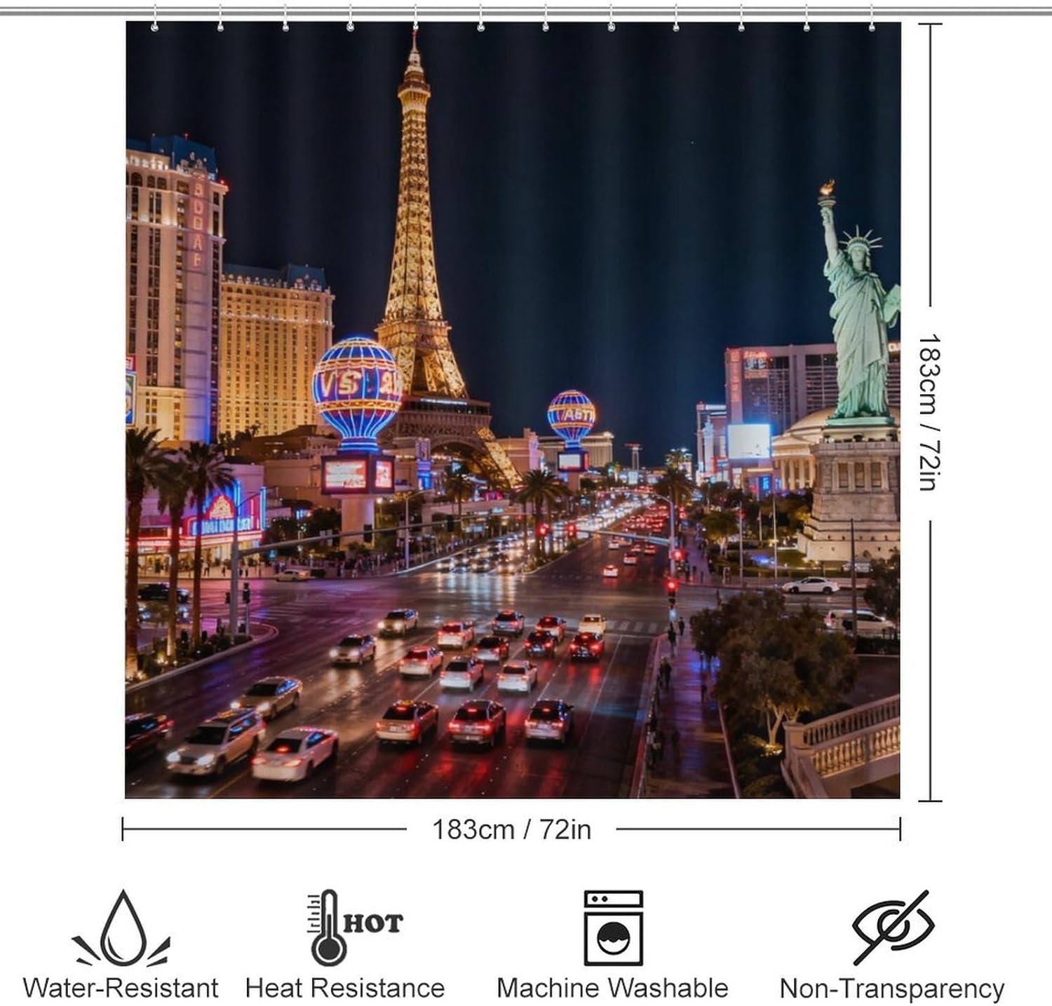 4 Piece Bathroom Rug Set with Shower Curtain, Non-Slip Bath Mat Toilet Cover Set, Night View Bathroom Rug Sets