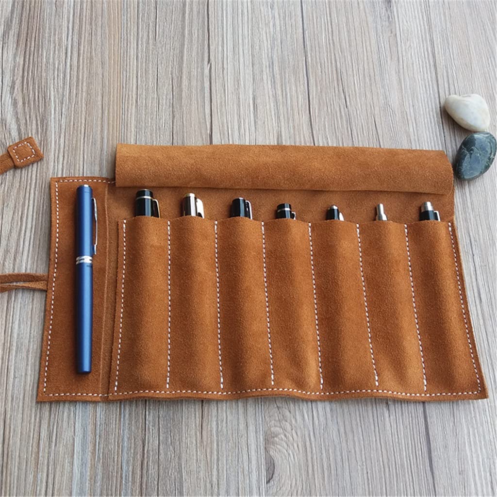 Estuche de Cuero Vintage con múltiples Compartimentos para papelería y Almacenamiento de maquillajeA